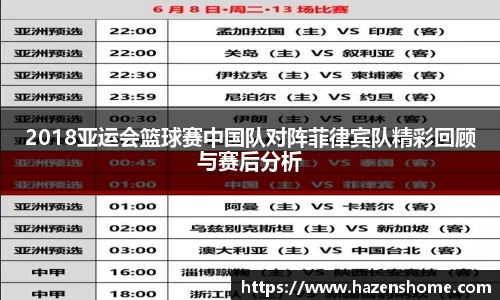 2018亚运会篮球赛中国队对阵菲律宾队精彩回顾与赛后分析